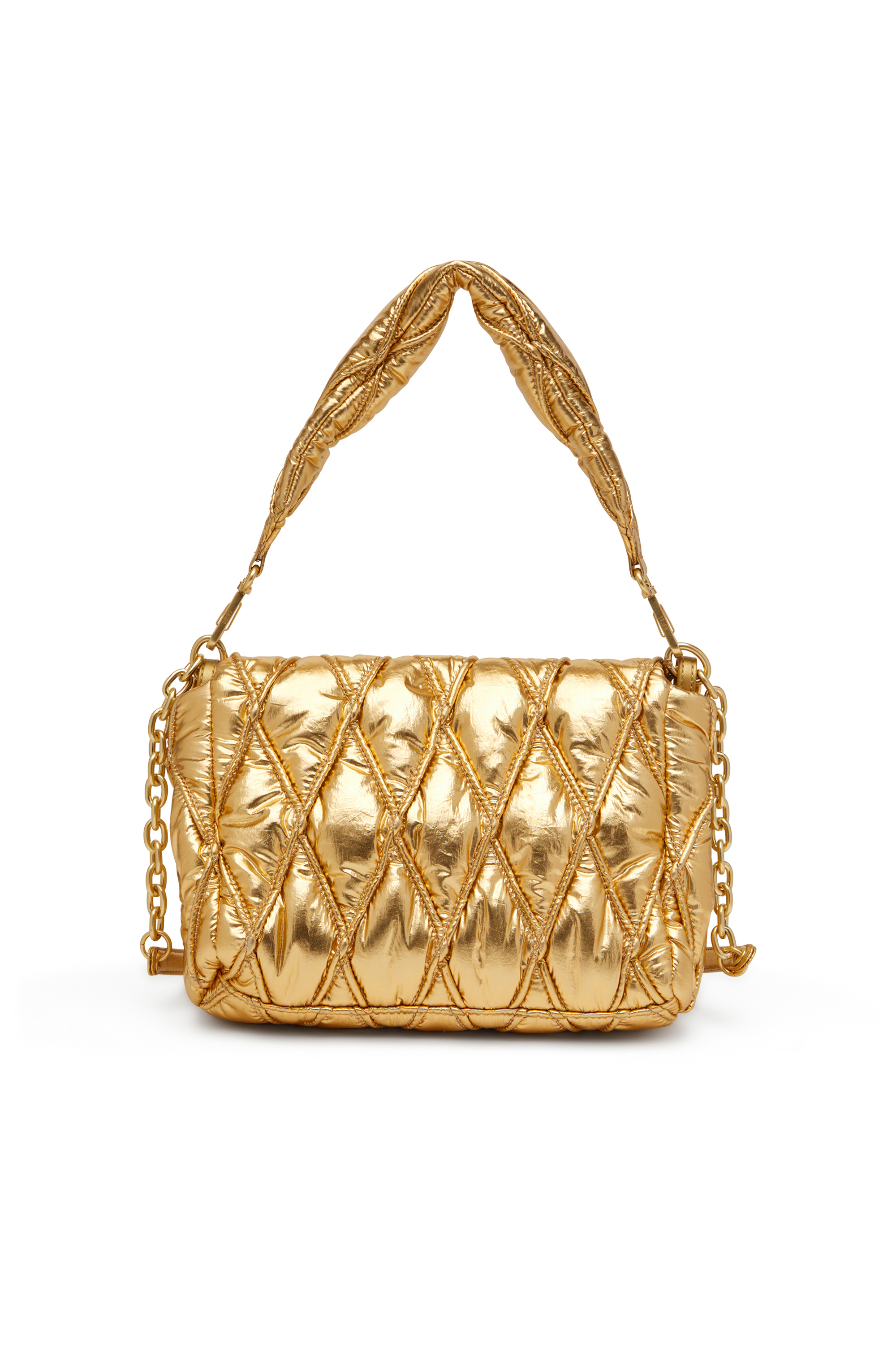 Diesel - CHARM-D SHOULDER M, Charm-D M-Borsa a spalla in nylon metallizzato trapuntato Donna in Oro - 3