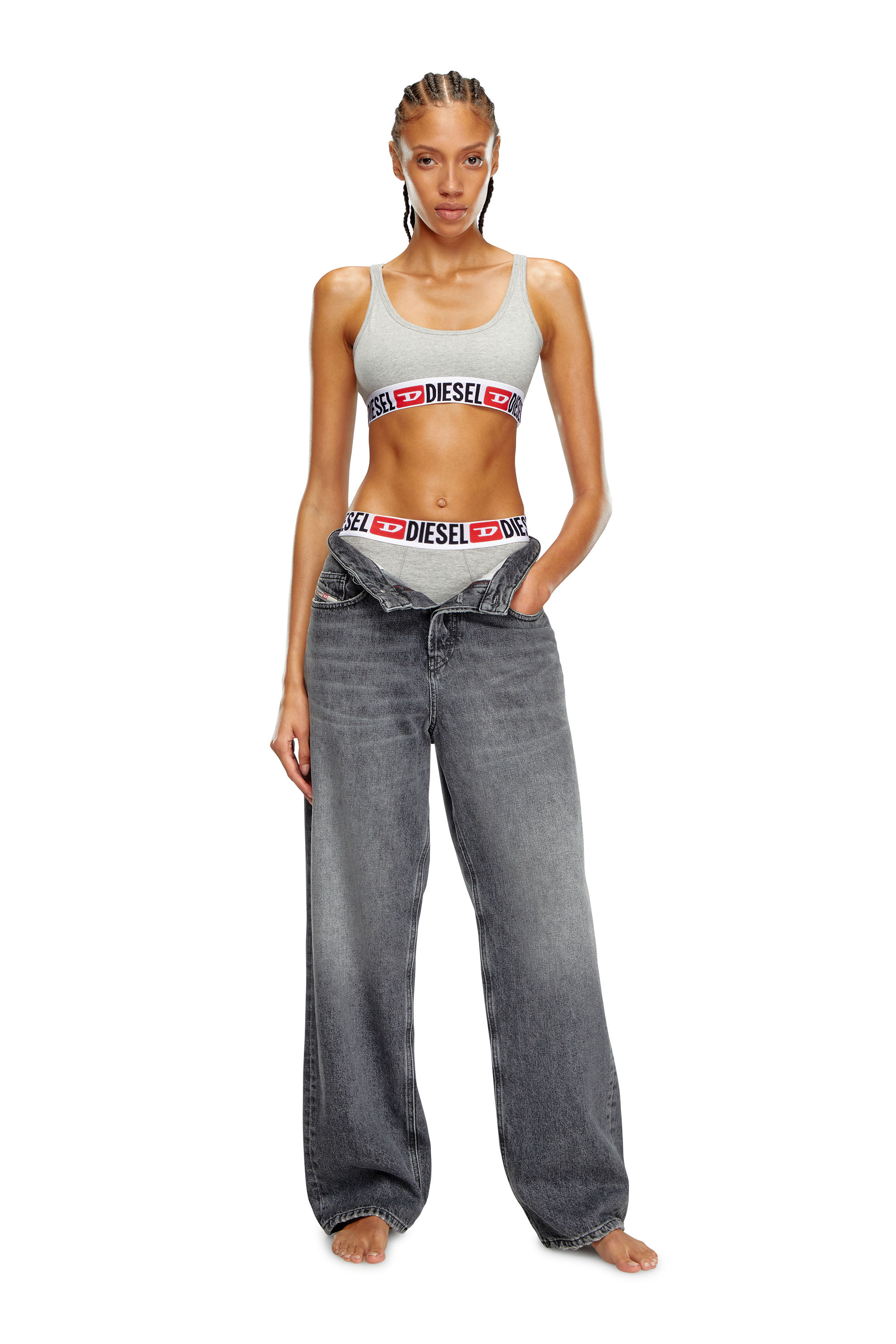 Diesel - UFSB-ORIBA, Bralette con fascia logata Donna in Grigio - 2