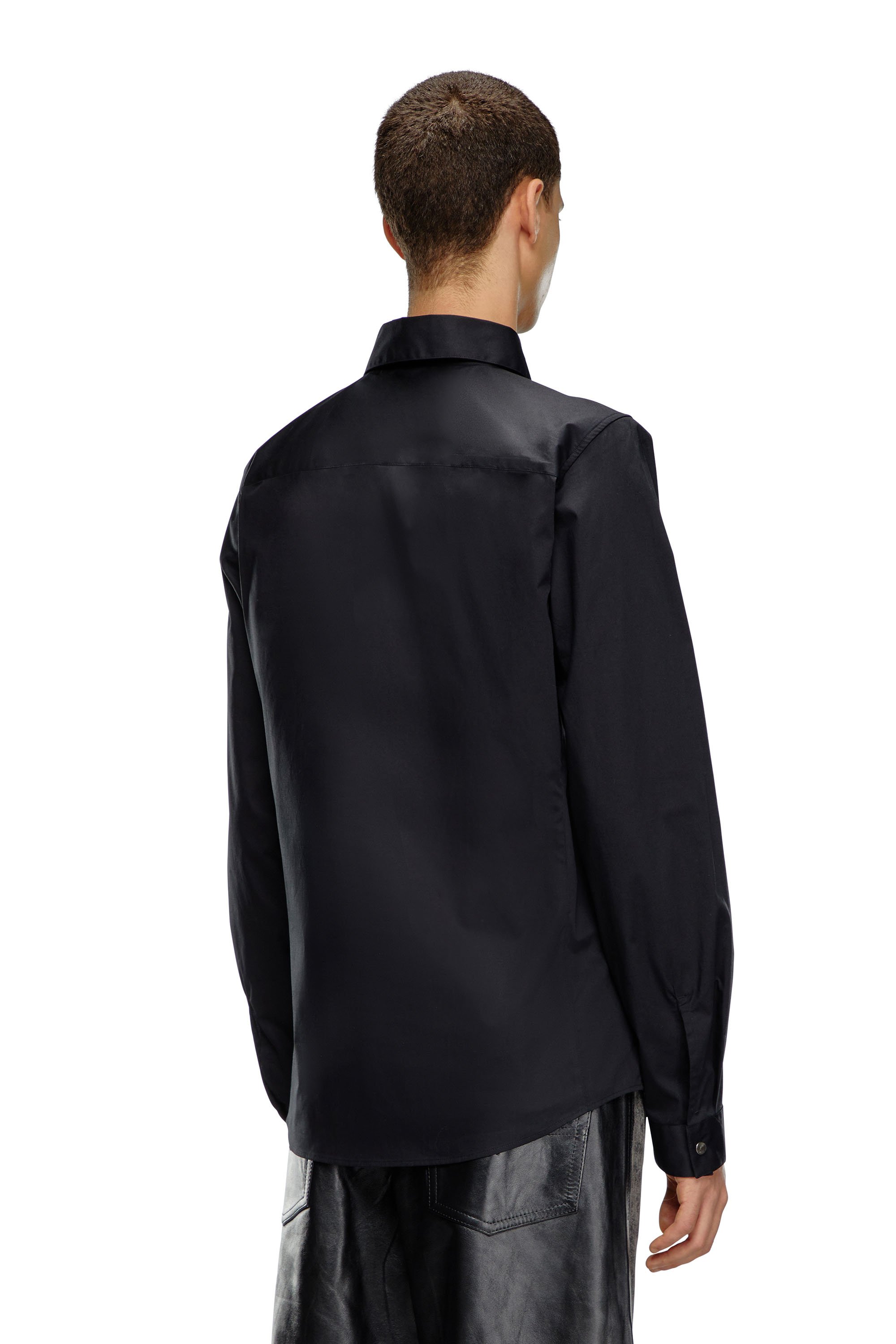 Diesel - S-FITTY-A, Camicia con logo ricamato sul colletto Uomo in Nero - 4