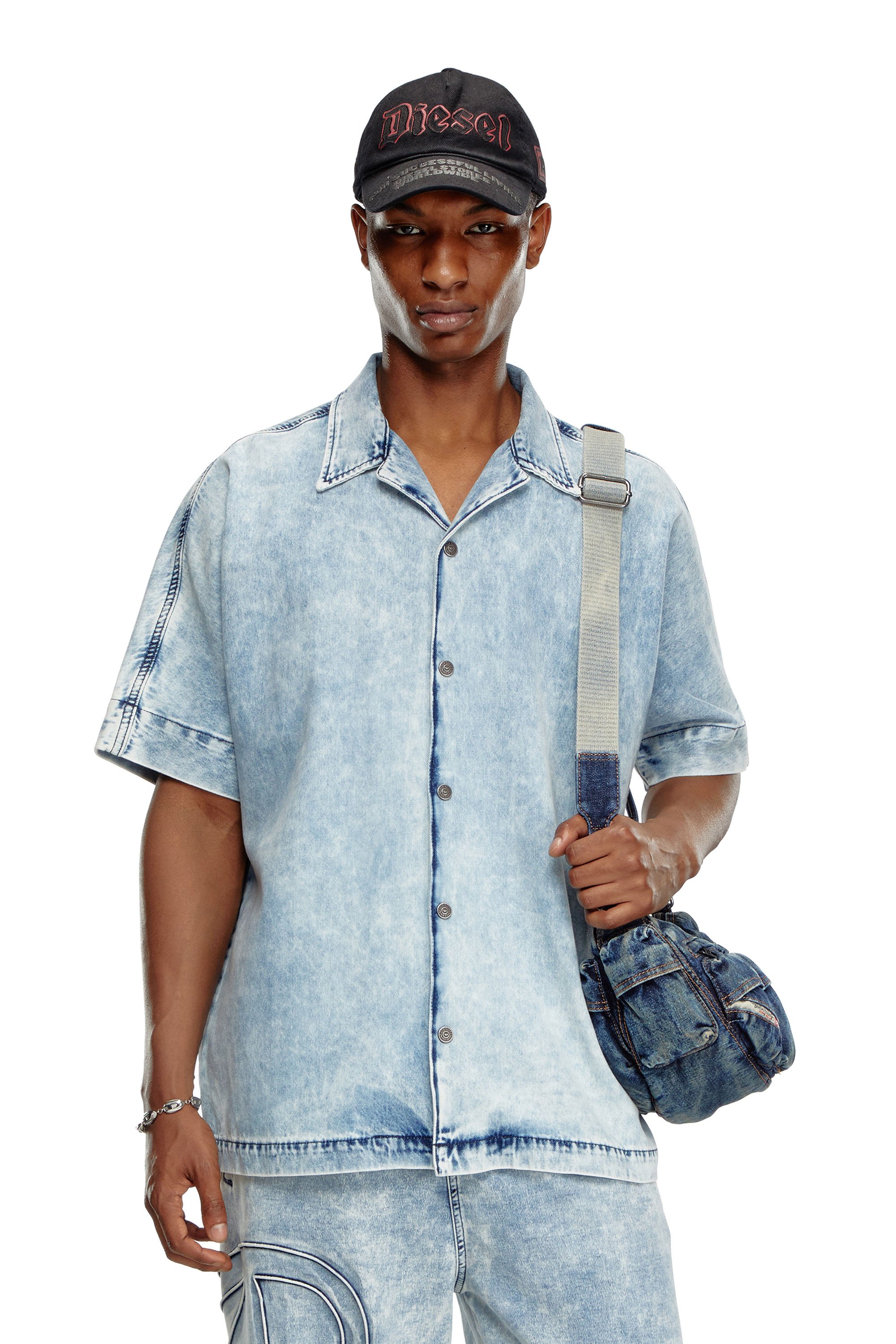 Diesel - D-NABIL-S, Camicia bowling in denim con Oval D Uomo in Blu - 4